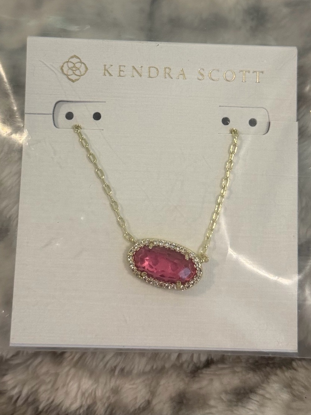 Kendra Scott Gold Necklace with Pink Oval Pendant